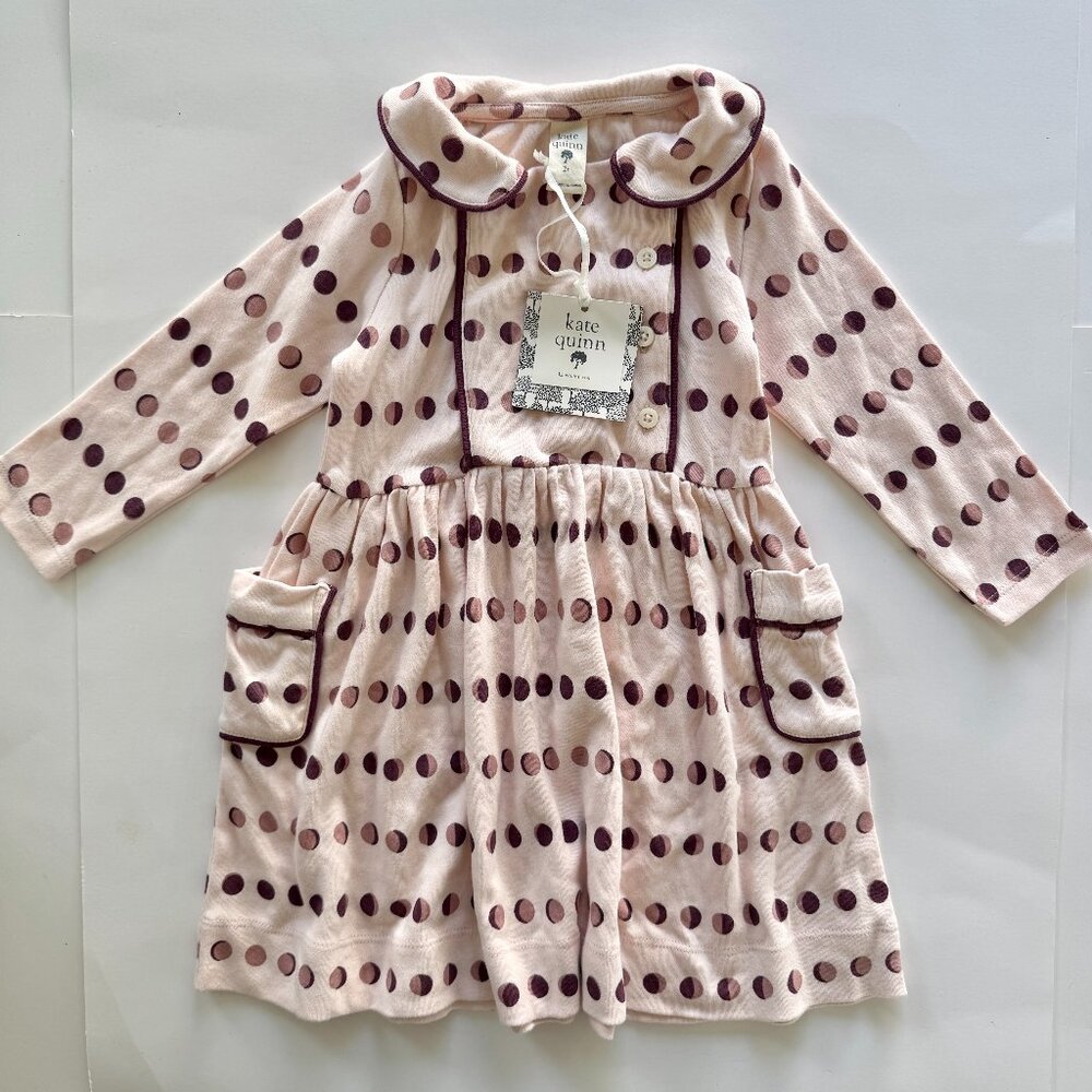 Kate Quinn Long Sleeve Dress | Peter Pan Collar, Polka Dot | Blush | 2T | NWT
